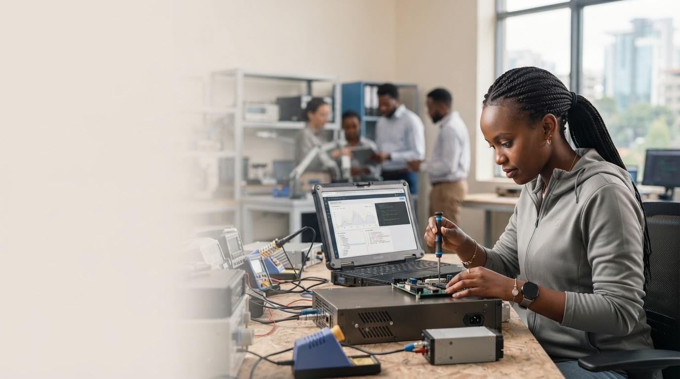 Volton AI dashboard concept showing a Kenyan business owner reviewing capital allocation data